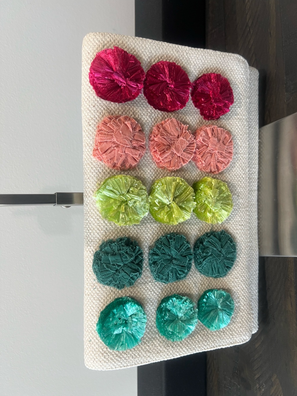 Stella & Dot Multicolor Floral Pom Clutch - Pink, Coral, Lime, Teal, Emerald